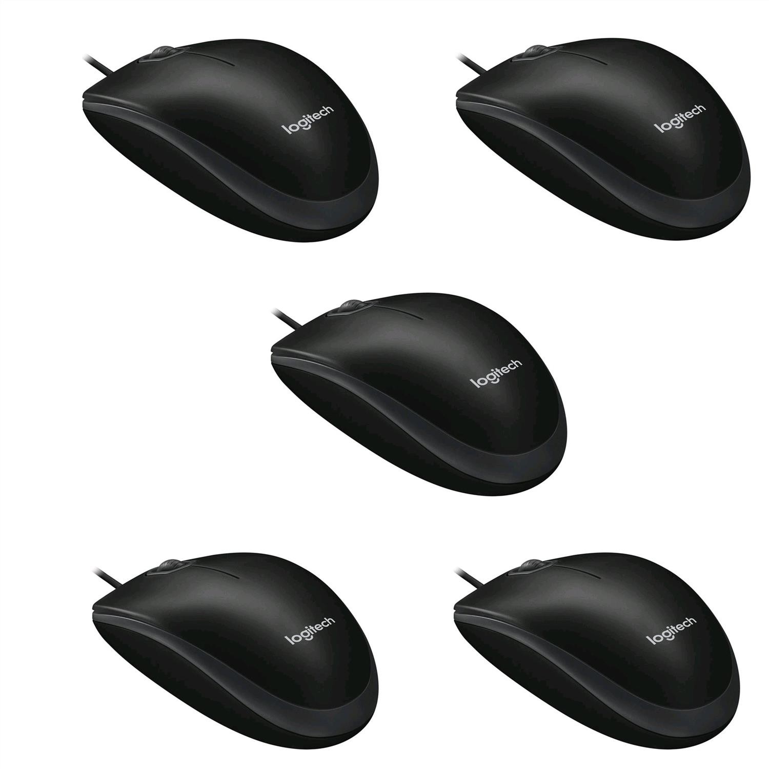 Souris Logitech B100 filaire USB pack de 5 souris optiques noires pour ordinateur PC Mac