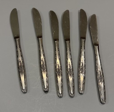 6 - Interpur INR3 Cottage Rose Stainless Steel Solid Knives Flatware