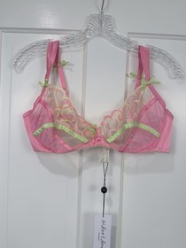 For Love & Lemons Skivvies Sheer Mesh Polka Dot Underwire Bra Pink/Green L