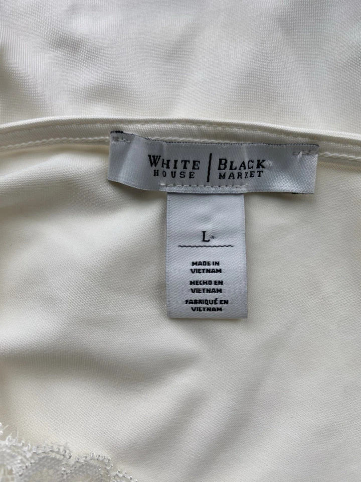 Womens Y2K Lace Trim Cami Tank Top Size L White Satin Long Layering Office Siren - Image 4 of 4