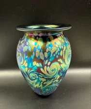 Robert Eickholt Starry Night Iridescent Art Glass Signed Vase 7" Height 