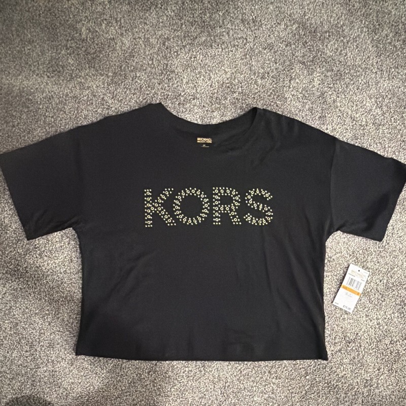 MICHAEL Michael Kors Studded Logo T-Shirt Black Crew Neck Short Sleeve S