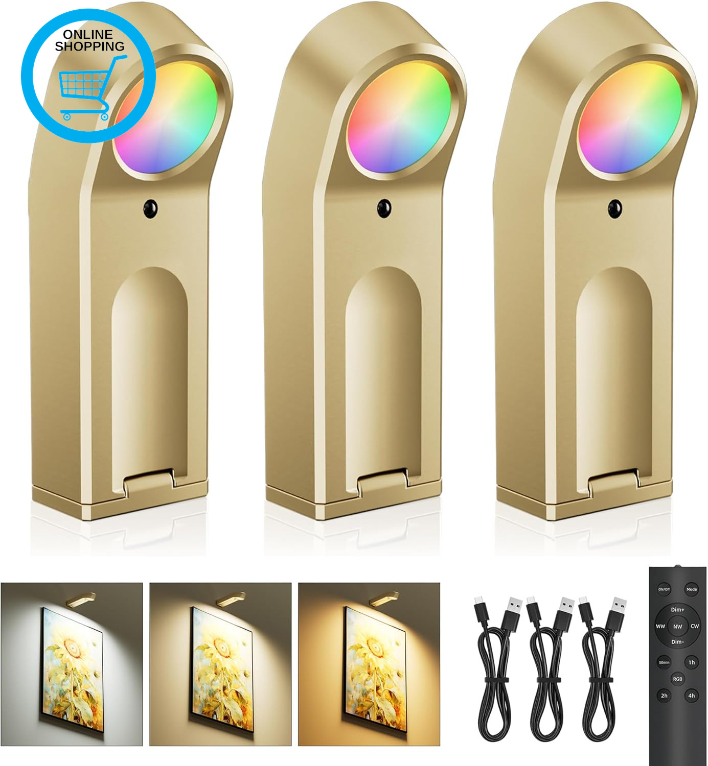 Picture Lights for Wall: Compact Rechargeable Wireless Art Light with Remote Tim