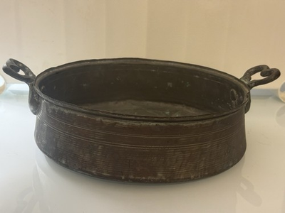 #ad #ad RARE c.1800s Heavy 11” Copper Brass Tin Pot 2 Fish Mold Bottom Wall Decor $229.72