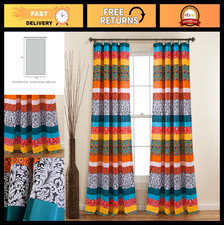 Boho Stripe Window Curtains - Geometric Floral Design, 52" x 84", Turquoise Ta