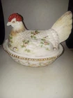 Vtg Westmoreland Charleton Hen On Nest Milk Glass Hand Painted Roses HTF