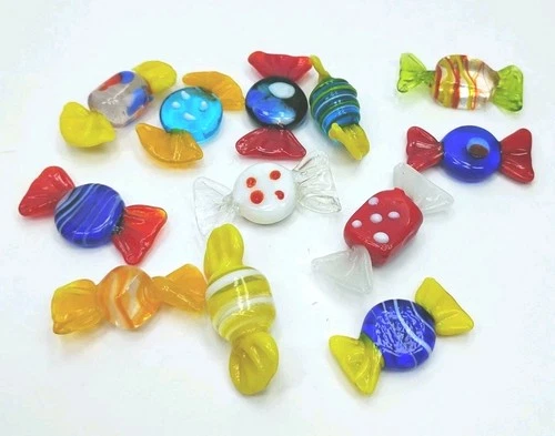 Vintage Murano Glass Candy. Hand Blown Glass Art, 12 Small Candies, Collectibles