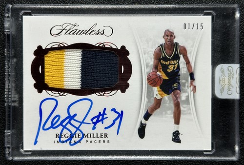 REGGIE MILLER 2017-18 PANINI FLAWLESS HORIZONTAL GAME-WORN PATCH AUTO RUBY 1/15