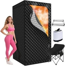 Portable 1-Person Steam Sauna Tent with Chairs 9 Adjustable Levels