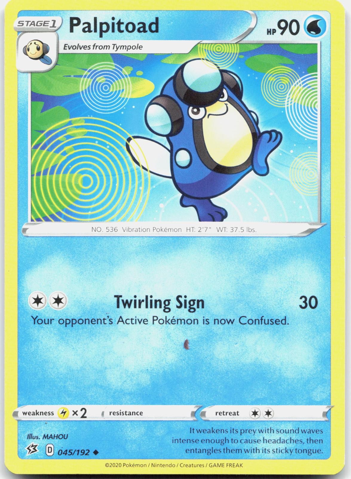 Palpitoad 045/192 Uncommon Rebel Clash Pokemon Near Mint