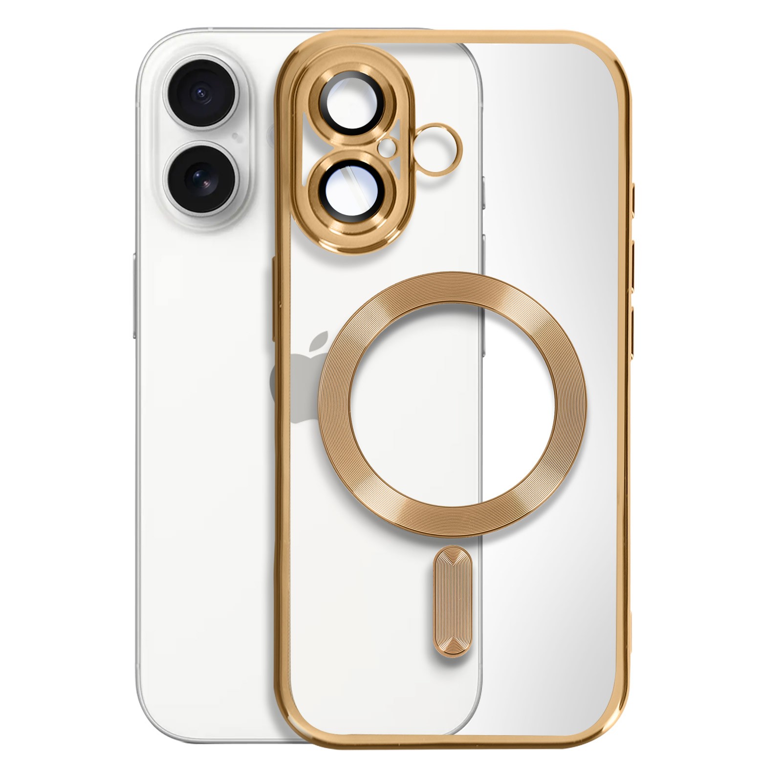 Coque iPhone 16 silicone or avec contour chrome élégant et chic