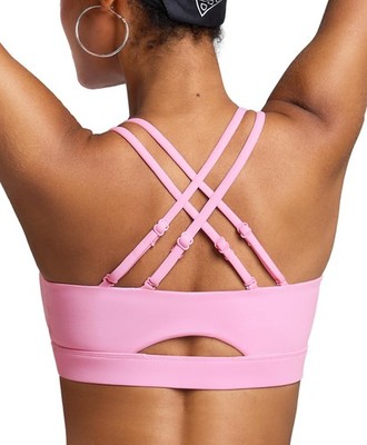 Pink Sports Bra Low Impact Adjustable Spaghetti Straps Padded Push Up Cut Out...