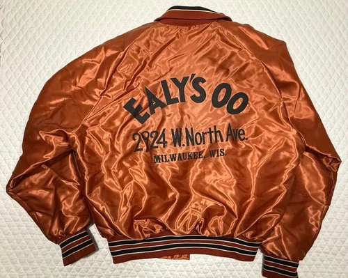 EALY'S 00 MKE Aristo Jac/Hilton Jacket Mens Size M Orange Satin Snap Bomber 80s - product listing photo