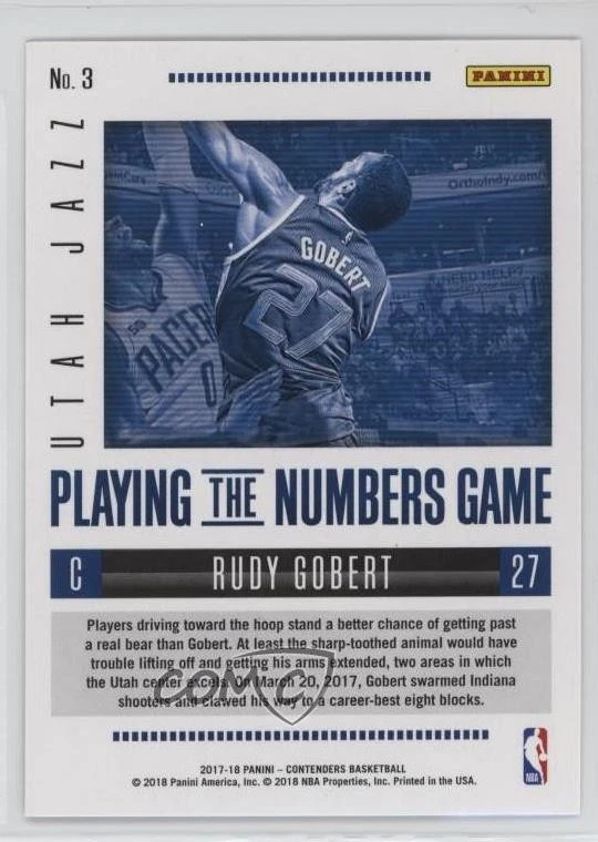 2017-18 Panini Contenders Playing the Numbers Game Rudy Gobert #3 - Image 2 of 2