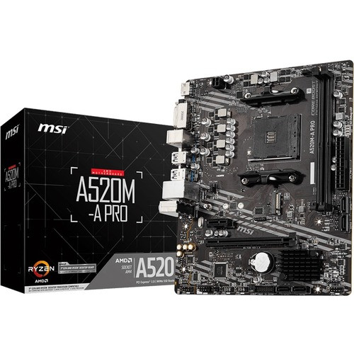 MSI A520M-A PRO Desktop Motherboard - AMD A520 Chipset - Socket AM4 - Micro ATX - Afbeelding 1 van 5