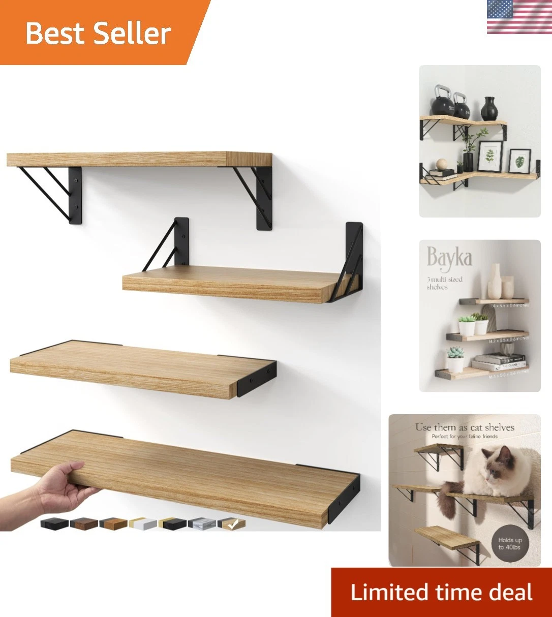 Chic Rustic Floating Shelves for Bedrooms, Living Rooms & More - 4-Pack