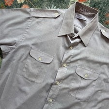 Christian Dior Vintage Mens Grey Micro Check Safari Military Shirt Epaulets L