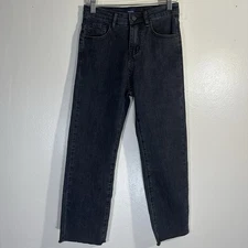 Khaite Womens 25 Cotton High-Waisted Zip Straight Denim Jeans Black Raw Hem