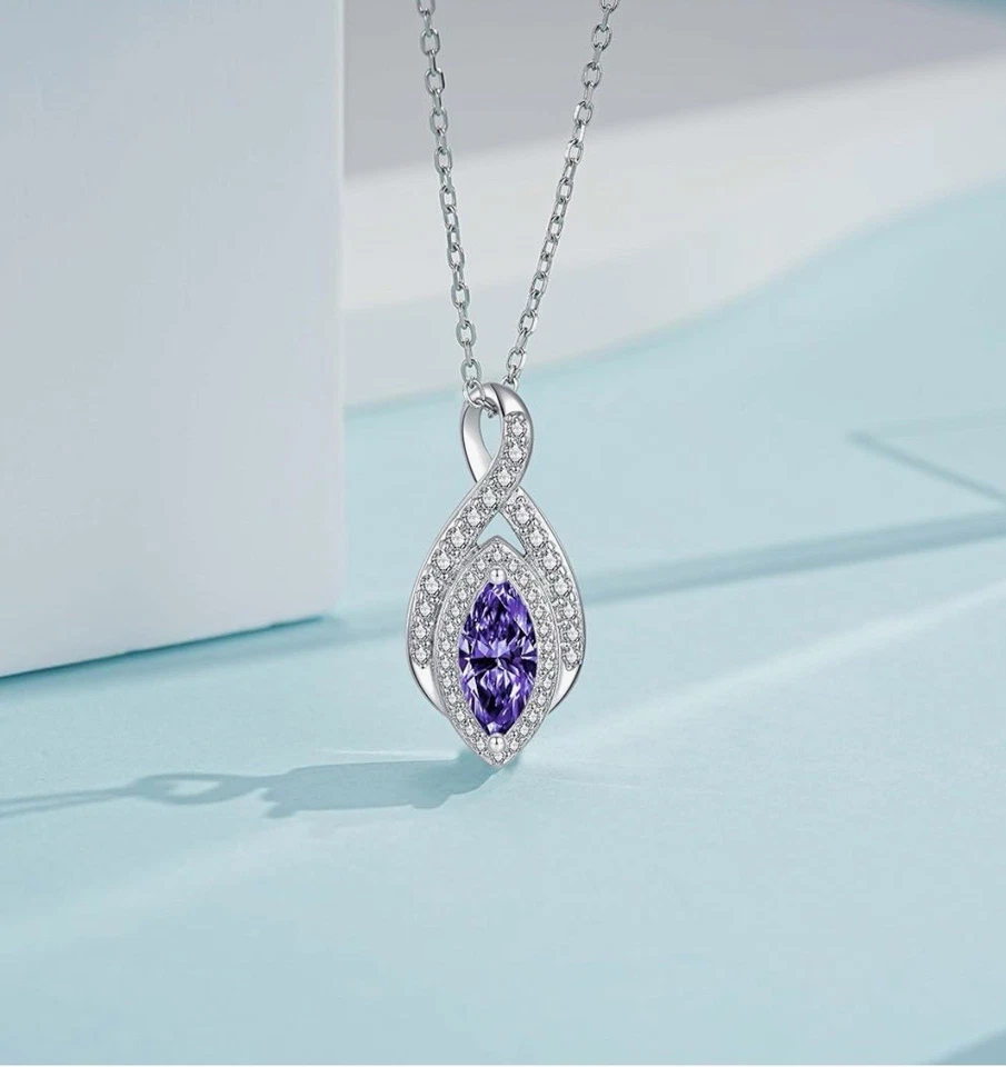 925 Sterling Silver Infinity Urn Necklace for Ashes~Amethyst Cremation Keepsake - Image 2 of 4