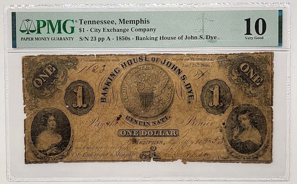 Memphis, TN- City Exchange Co. $1 11 de julio de 1853 - Moneda obsoleta Foto 3 de 4
