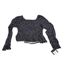 Girls' Long Sleeve Ruched Waist Blouse Top - art class Black Floral S