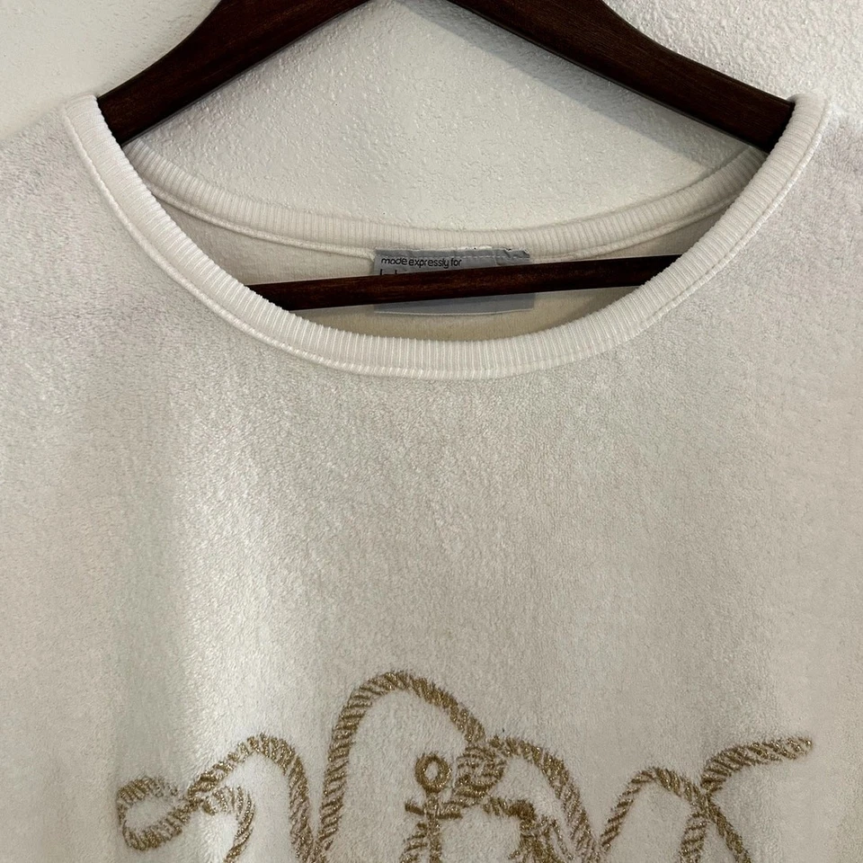 Conjunto de pijama de tela de felpa blanca de colección Bloomingdale's talla M ropa de salón clásica indie Foto 3 de 4