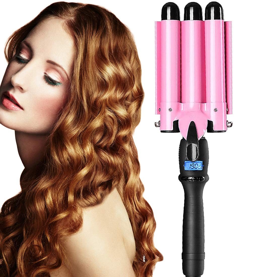 3 Barrel Curling Iron Wand 1 Inch Ceramic Tourmaline Triple Barrel for Beach Waves