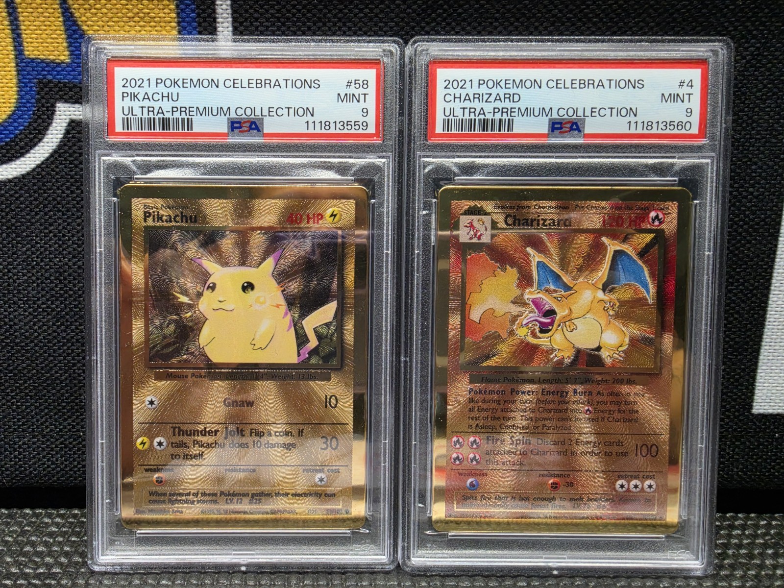 SEQUENTIAL PSA 9 SET Celebrations UPC Charizard 4 & Pikachu 58 Gold Metal Promo