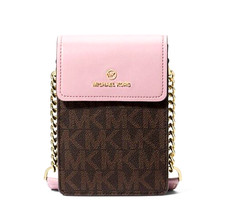 Michael Kors Jet Set Logo Smartphone Crossbody Bag Royal Pink/Brown BRAND NEW
