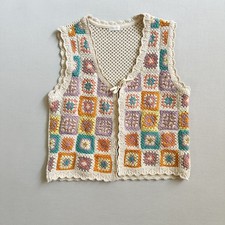 Cottagecore Crochet Vest Kids 12 Teen Granny Square Cotton