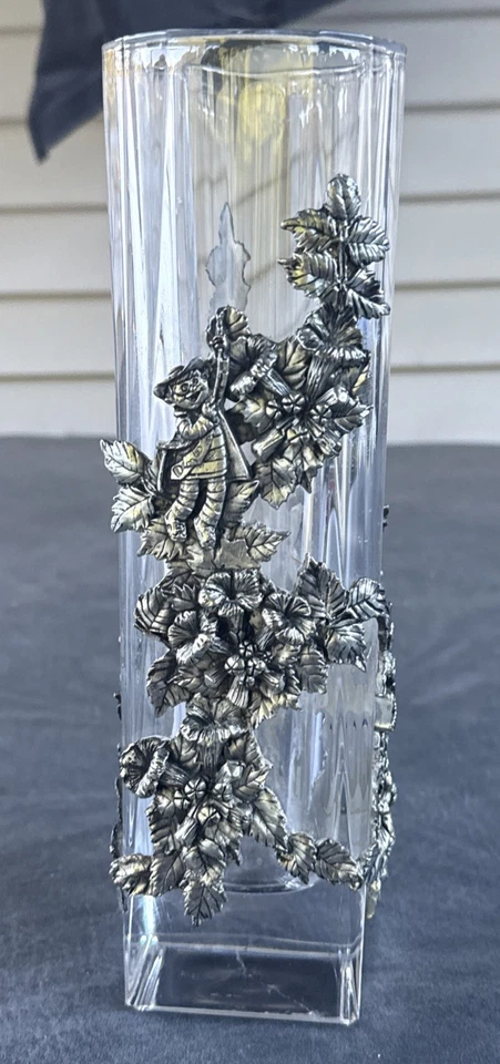 McDonald's Land Characters Arthur Court Clear Vase Glass Applied Aluminum - Image 4 of 4