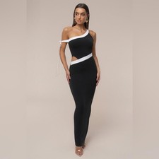 JLuxlabel Jorden One Shoulder Contrast Maxi Dress Size Small Black White NWOT