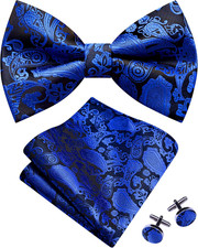 Mens Paisley Bow Tie Handkerchief Jacquard Woven Adjustable Pre-Tied Bowties Poc