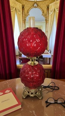 Vintage 1970 EF EF Industries Ruby Red Hurricane Parlor Lamp No