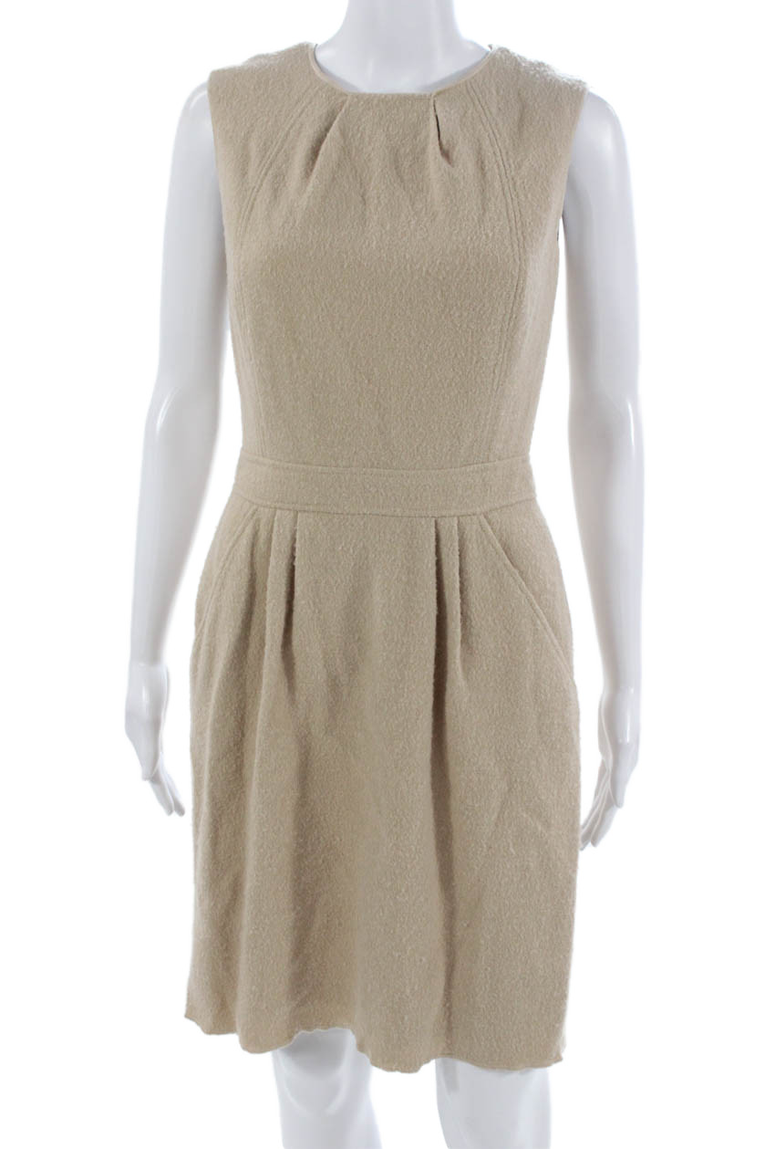 Oscar de la Renta Women Knee Sheath Dress Beige Wool Blend Sleeveless Size 4