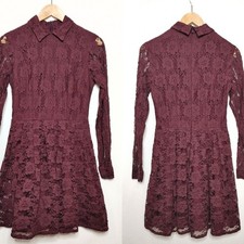 Asos Long Sleeve Dress Lace Aubergine Purple US 2 Dark Academia Wednesday Addams