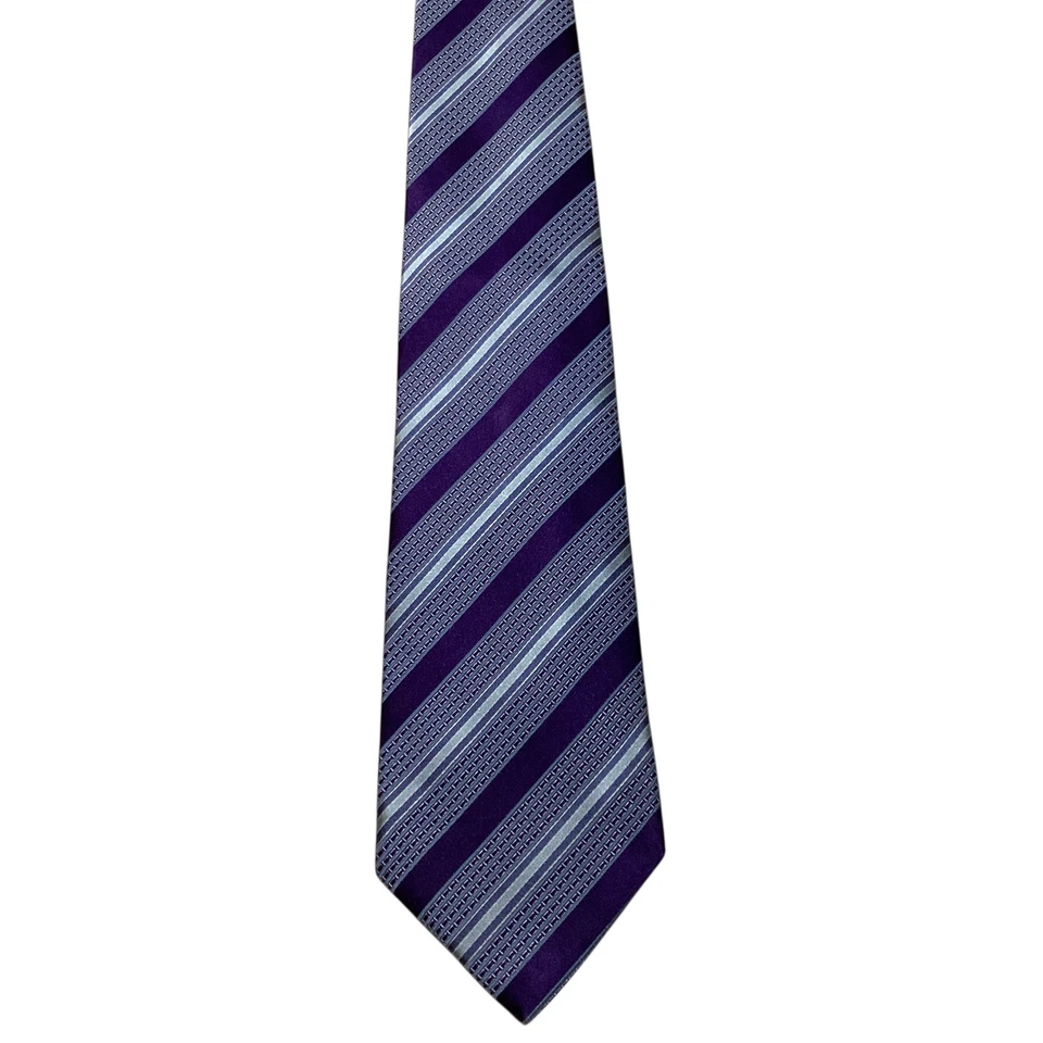 Corbata de seda para hombre ERMENEGILDO ZEGNA ***** ITALIA de lujo a rayas azul/púrpura usada en excelente estado Foto 2 de 3