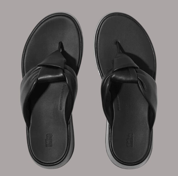 FitFlop Womens Lulu Toe Post Sandals Size 10 Black Leather Comfort