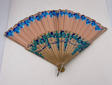 Vintage Hand Painted Wood Frame Folding Fan