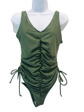 WOMEN'S ONE-PIECE RUTCHED SWIMSUIT WITH SIDE TIES SIZE MEDIUM GREEN