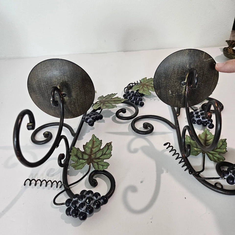Juego de 2 hojas de rama arte de pared metal uva vid hoja estilo toscano hoja rústica Foto 3 de 4