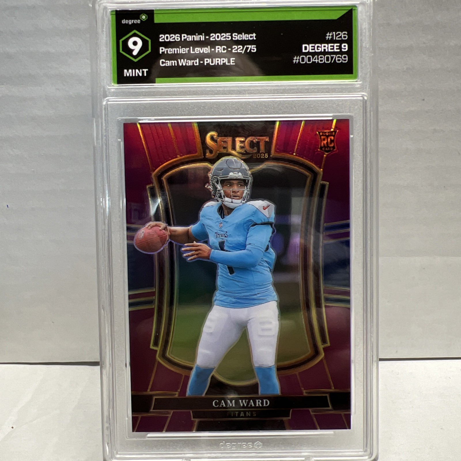 2025 Panini Select - Premier Level Cam Ward #126 Purple Prizm /75 GRADED MINT 9