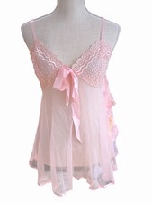 Vtg Frederick's of Hollywood Pink Lace Babydoll Slip Pantie Set Medium NWT