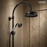 PaulGurkes Aufputzset Schwarz Retro Regendusche Nostalgie Duschsystem Ohne
