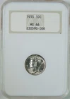 1935 Mercury Silver Dime NGC Graded MS66 GEM Uncirculated Old Fatty Holder