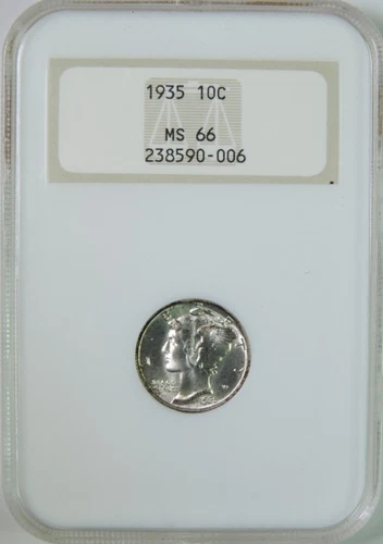 1935 Mercury Silver Dime NGC Graded MS66 GEM Uncirculated Old Fatty Holder