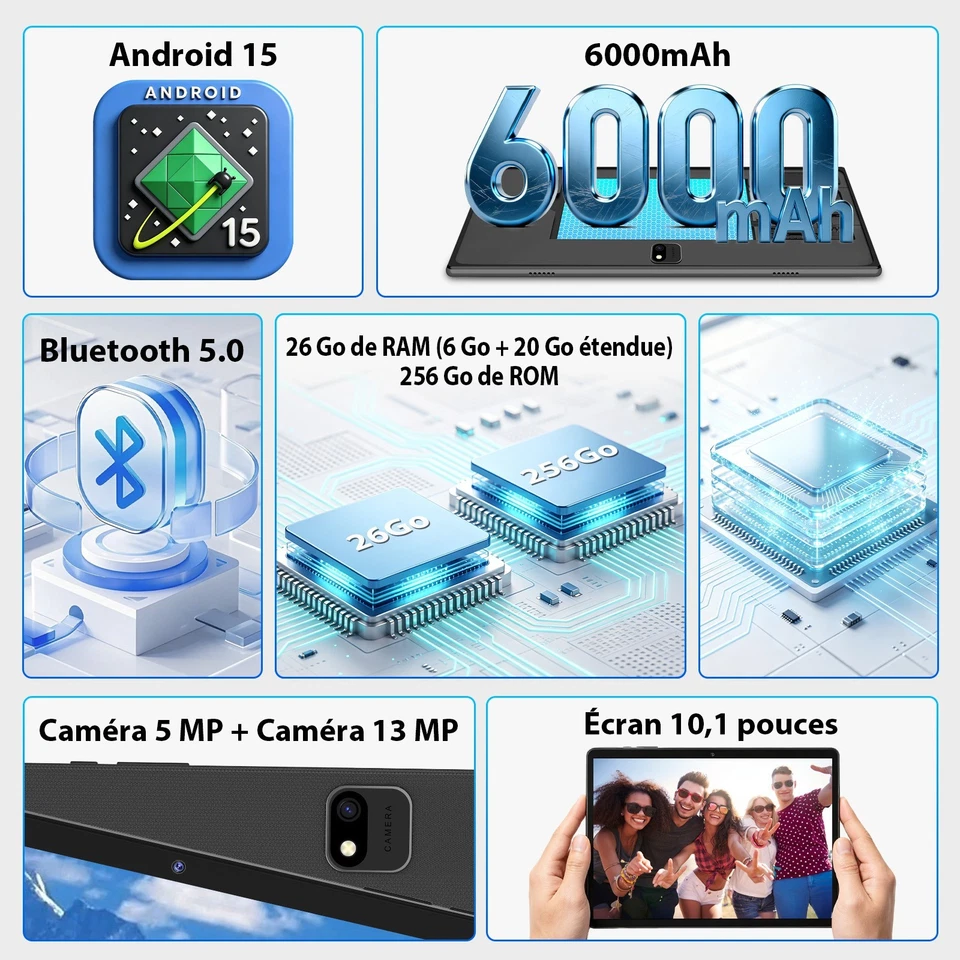Tablette 10 pouces Android 15 26 Go+256 Go Clavier 5G WiFi Bluetooth Octa-core - Photo 2/4