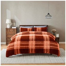Teddy Fleece Bedding Set Thermal Check Quilt Cover with Pillowcase Warm Cosy