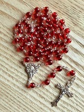 Red Quartz Glass Bead Silver Metal Holy Rosary for Catholic Church Prayers Gifts