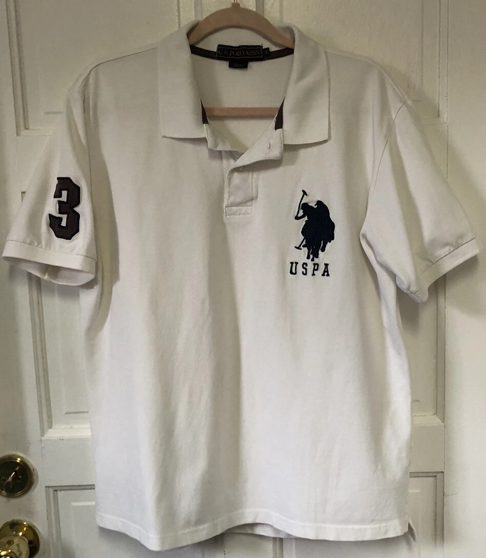 US POLO ASSN Mens Large White Pique Polo Shirt Big Pony Logo #3 | eBay